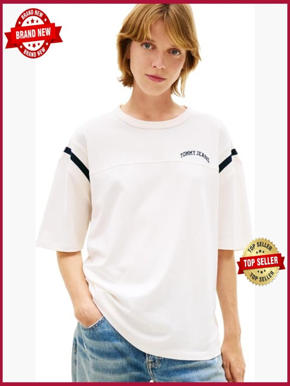 Oversized Cotton Graphic Varsity T-Shirt Crew Neck Short Sleeve